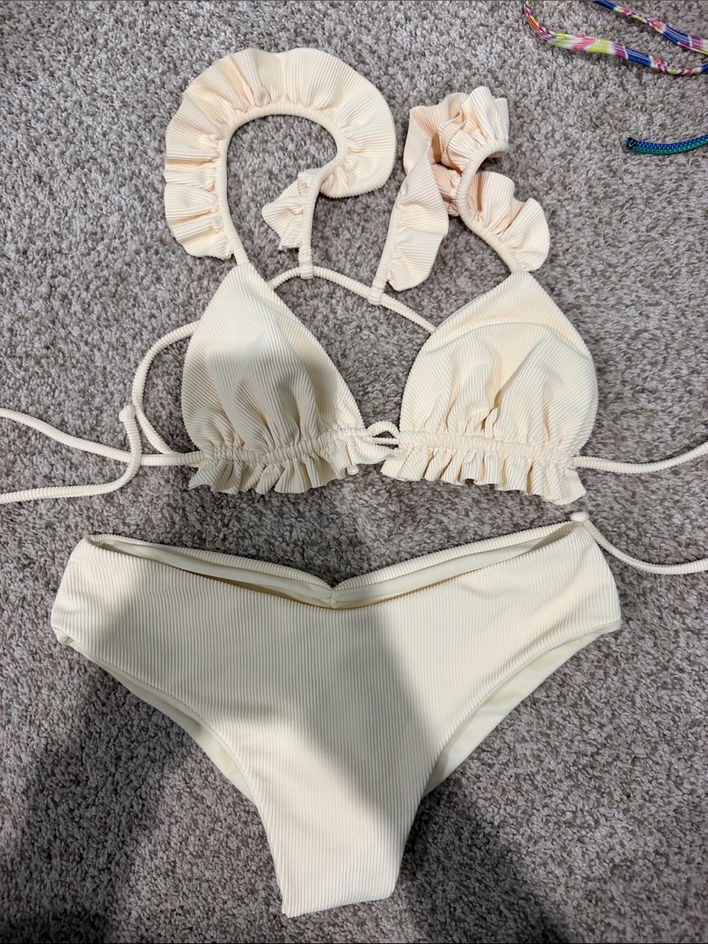 Light yellow Ruffle Ribbed Triangle Bikini